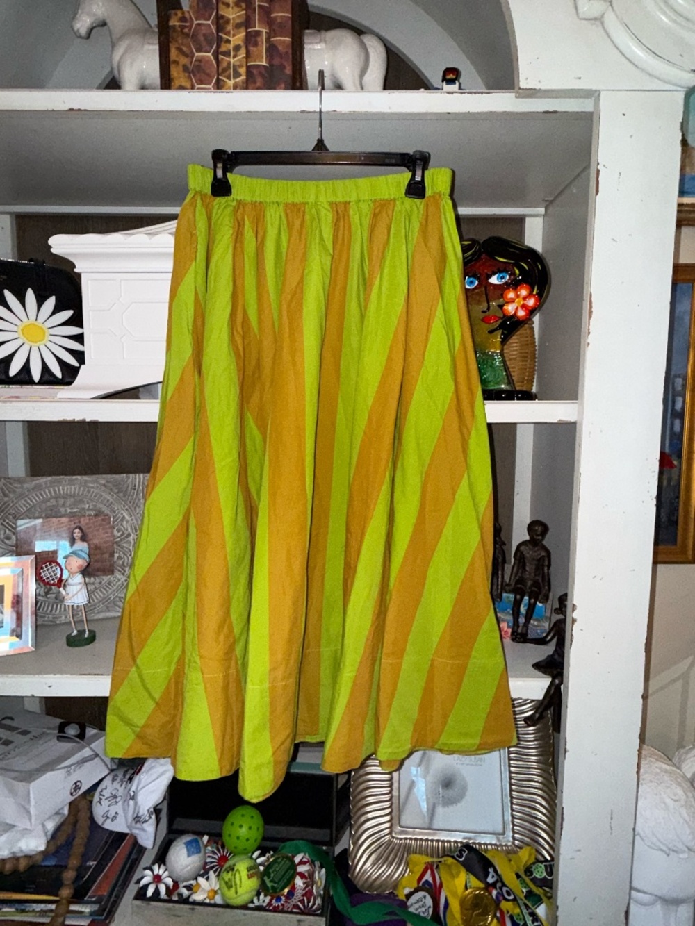 Free People Small S striped skirt Lowen cotton midi green mustard - Picture 8 of 8